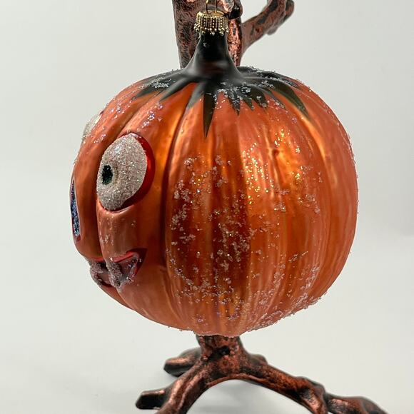 Vintage Dresden Dove Pumpkin Ornament Larry Fraga Blown Glass Glitter Halloween - Picture 2 of 12